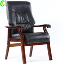 Solid Wood Office Leather Four-legged Backrest Armrest-free Mahjong Conference Room Chair Wooden