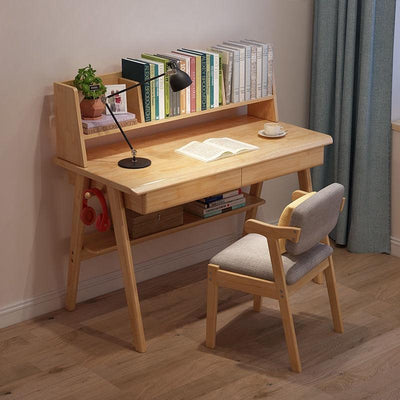 Nordic solid wood desks, study desks and bookshelves in one combination