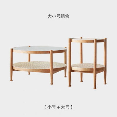 Solid Wood Small Round Table Japanese Style Living Room Rattan Round Glass Coffee Table——japanese