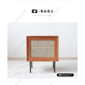 Solid Wood Side Table Japanese-style Bedside Table Rattan Side Cabinet Bedroom And Living Room Star