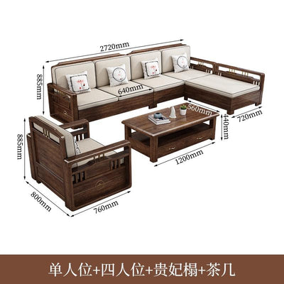 AUSITUR Sofa Living Room Solid Wood Sofa Winter And Summer Dual-use New Chinese Chaise Sofa Set