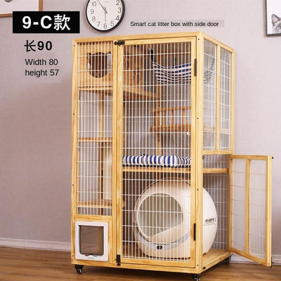 Cage Home Japanese Solid Wood Apartment with Toilet Luxury Cabinet Cat Nest House Villa