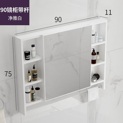 K.T Bathroom Mirror Cabinet Wall Mounted Aluminum Alloy Toilet Storage Box with Towel Rack Shelf