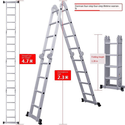 Baffen Telescopic Multi-functional Thickened Aluminum Alloy Folding Household Herringbone Ladder