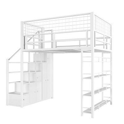 AUSITUR Wrought Iron Loft Bed Elevated Bed Space-saving Home Iron Frame Bed