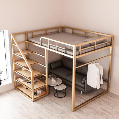 KW Loft Bed Small Apartment Iron Frame Bed Apartment High And Low Bed Frame