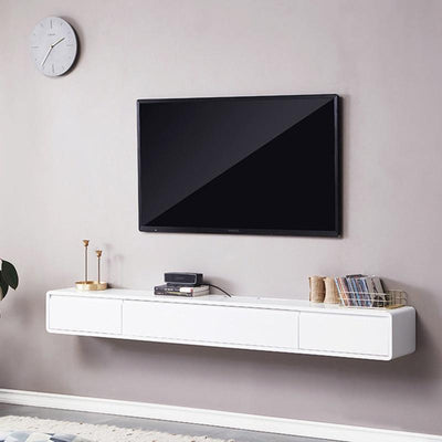 Solid Wood Wall-mounted TV Cabinet Home Living Room Bedroom Ultra-narrow White Minimalist