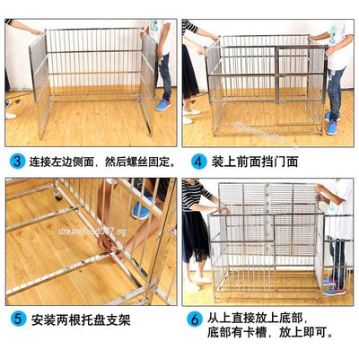 Stainless Steel Dog Cage For Small And Medium Dog Folding Cage With Toilet Thickened