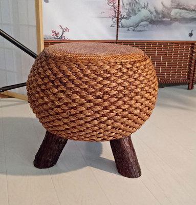 Rattan-made Low Balcony Bench Sofa Straw-made Household Seat Pier Small Round Stool Tatami Chair