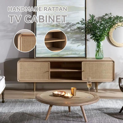 【YUEHUA】Nordic Solid Wood Rattan Tv Cabinet Audio-visual Cabinet Modern Minimalist Living Room