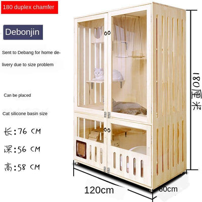 Luxury Villa Solid Wood Closed Cage Transparent Nest Wooden House Display Cat Cabinet