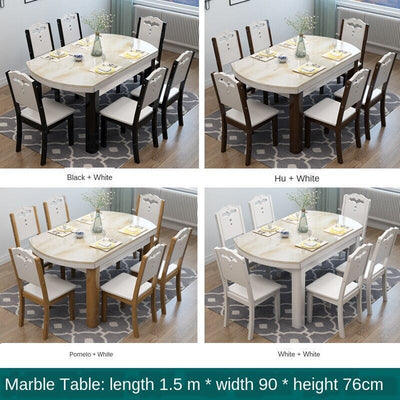 Solid Wood and Chair Combination Modern Simple Telescopic Marble Dining Folding Household