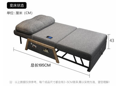 Iron Single Sofa Bed Foldable Living Room Multi-functional Double Small Bedroom Dual-use Study 1 m