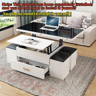 YOOKE Coffee Table With Wheels Mobile Multifunctional Folding Dining Table With Chair Nordic