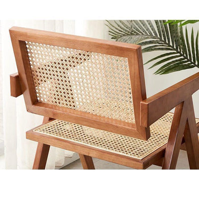 GC Rattan Chair Nordic Dining Chair Solid Wood Household Home Stay Ins Armchair Backrest Portable