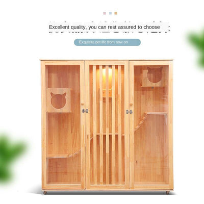 Cat Cage Villa Double-decker Three-story Display Cabinet Solid Wood Pet House