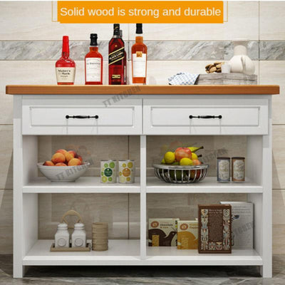 Mobile Kitchen Cabinet Solid Wood Set Multi-functional Simple Bar With Drawer Dinning Table