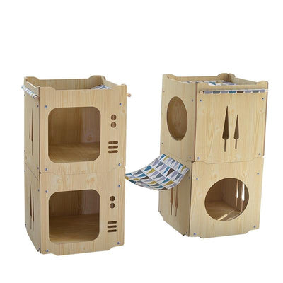 Pet Cat Cage With Hammock Nest Cat House Closed Delivery Room Tree Combination Cat Crawler Toys