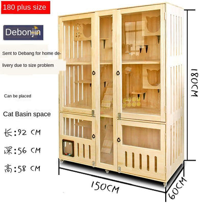 Luxury Villa Solid Wood Closed Cage Transparent Nest Wooden House Display Cat Cabinet