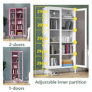 WOODYES Nordic Iron Bookcase Glass Door Cold Rolled Steel Book Shelf Storage Cabinet Student Floor