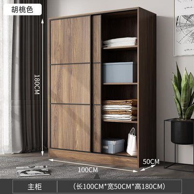 (YIGLE) Wardrobe Nordic Bedroom Solid Wood Modern 2021 Simple Push-door Small-family Collection