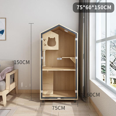 Home Solid Wood Cage Cabinet Villa Apartment Climbing Rack Luxury Large Space Nest Cat House