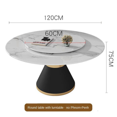 Nordic Marble with Turntable Modern Simple Small Apartment Iron Light Luxury Household Round Dining