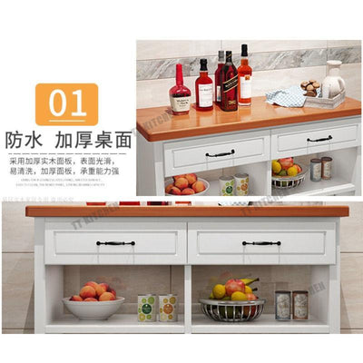 Mobile Kitchen Cabinet Solid Wood Set Multi-functional Simple Bar With Drawer Dinning Table