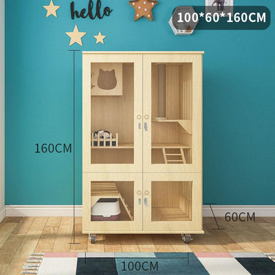 Home Solid Wood Cage Cabinet Villa Apartment Climbing Rack Luxury Large Space Nest Cat House