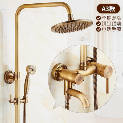 RUNZE All Copper Rain Shower Set European Retro Bathroom Shower Full Set With Shower Head