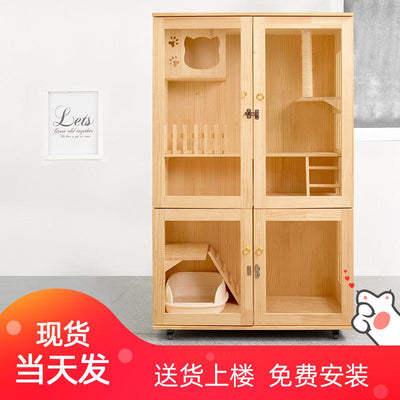 Solid wood cat cage luxury cat villa wooden cage cat cabinet home indoor cat cage double-decker cat