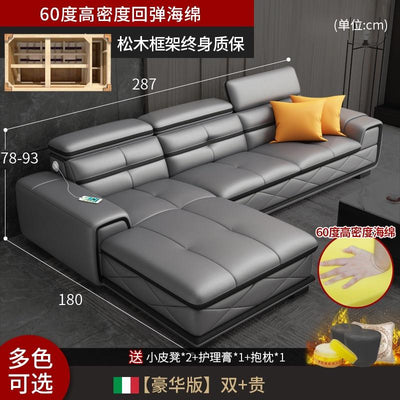 Italian Cowhide Sofa Modern Adjustable Usb Charging Comfortable L-shaped Sofa Set Russian Solid Wood