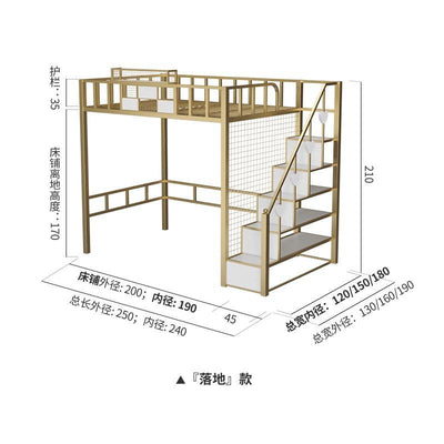 Loft Bed Home Bedroom Space Saving Iron Bed Apartment Iron Frame Bed