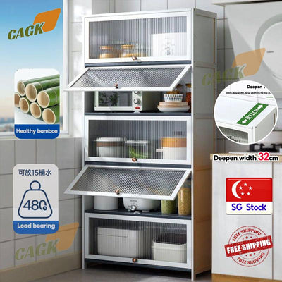 CAGK SG Stock Kitchen Cabinet Storage Multilevel Kitchen Storage Shelf Cupboard Cabinet Microwave