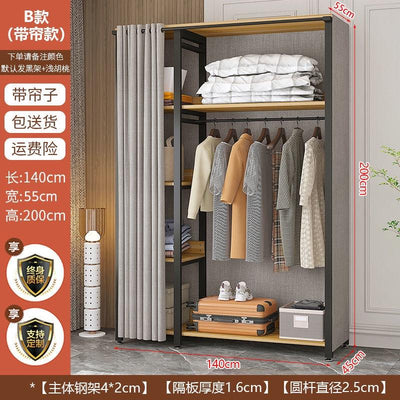 HZ Wardrobe Clothes Rack Hanger Rack Floor Standing Household Bedroom Simple Double-layer Open