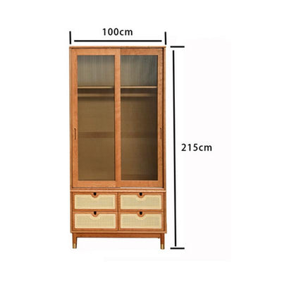 Koala Japanese Style Solid Wood Wardrobe Home Bedroom Wicker Sliding Door Wardrobe Flat Simple Large