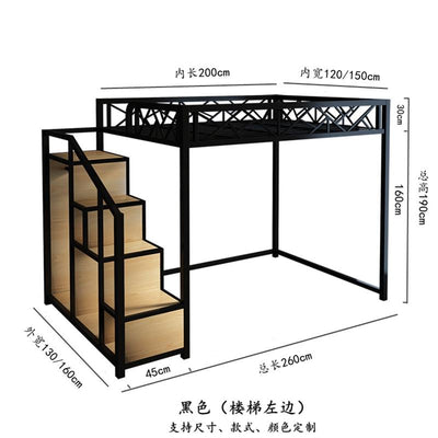 Iron Bed bunk bed Apartment Space Saving 1-2 People Wardrobe Ladder Stable Loft Bed (Customizable)