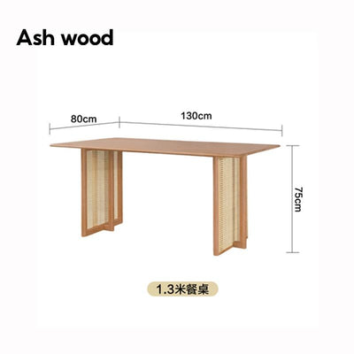 PINA 【Natural Rattan】Japanese Solid Wood Dining Table Bench Household Small Family Rattan Weaving