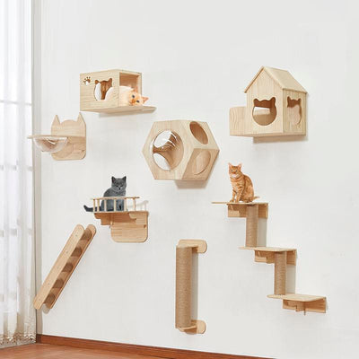 Hanging Nest Rack Wall Climbing Multi-layer Solid Wood Sisal Cat Tree Integrated Wooden Large Space