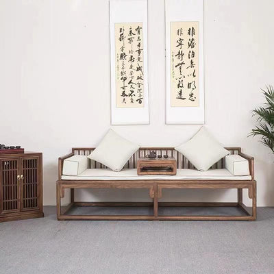 New Chinese Style Small Apartment Solid Wood Sofa Combination Simple Modern Old Elm Luohan Zen Bed