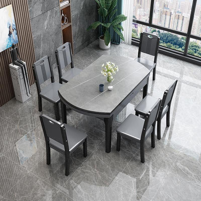 Rock plate dining table light luxury household folding solid wood dining table and chair combination