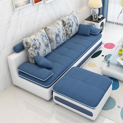 L-shaped 3-4 Seat Sofa With Footrest Living Room Economical Sofa Bed Combo Set Removable And