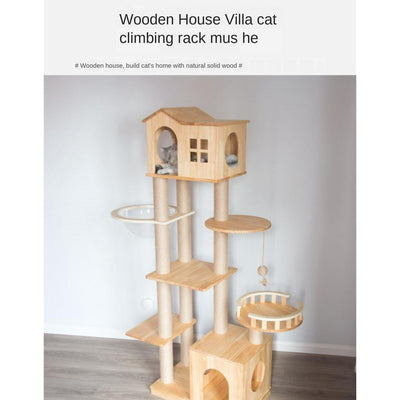 Climbing Wooden House Solid Wood Rack Space Capsule Luxury Summer Nest Cat Tree Large Multi-cat