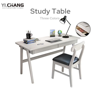 YICHANG Solid Wood Study Table Office Desk Modern Minimalist Students White Writing Table