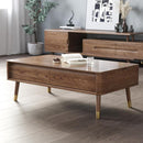 (MUWU) Multifunctional Folding Coffee Table Noble Quality Solid Wood Furniture Walnut Color Lifting