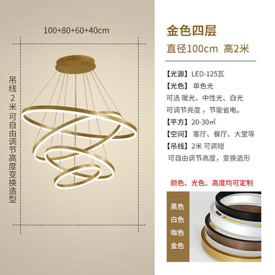 HJFA Living Room Chandelier Modern Simple Light Luxury Duplex Staircase Hall Golden Circle Circular