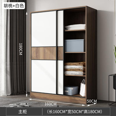 (YIGLE) Wardrobe Nordic Bedroom Solid Wood Modern 2021 Simple Push-door Small-family Collection