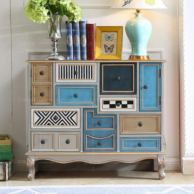 American Style Solid Wood Chest, Garden Painting Living Room Drawer Storage Side Cabinet, Porch