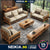 Neikia Solid Wood Sofa with Cushion Living Room Furniture New Chinese Fabric Sofa 1 2 3 Seater Sofa