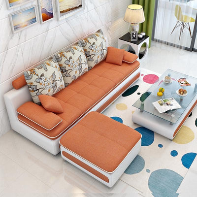 L-shaped 3-4 Seat Sofa With Footrest Living Room Economical Sofa Bed Combo Set Removable And